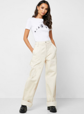 Wide Leg Jeans Beige