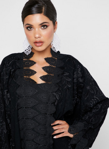Lace Embroidered Abaya Black
