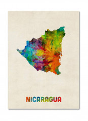 Nicaragua Watercolor Map Canvas Wall Art Multicolour 14 x 19inch