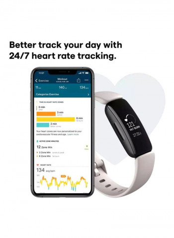 Inspire 2, Health And Fitness Tracker With Free 1-Year Fitbit Premium Trial, 24/7 Heart Rate And Upto 10 Days Battery Lunar White/Black