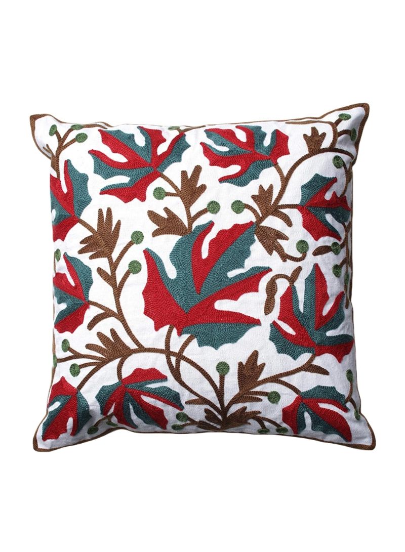 Leaves Embroidered Throw Pillow Red/Brown/White 18x18inch