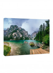 Lake Between Mountains Landscape Photo Canvas Wall Art Multicolour