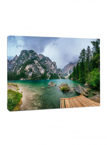 Lake Between Mountains Landscape Photo Canvas Wall Art Multicolour
