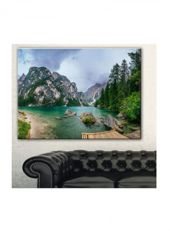 Lake Between Mountains Landscape Photo Canvas Wall Art Multicolour
