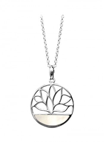 925 Sterling Silver Pearl Studded Lotus Flower Pendant Necklace