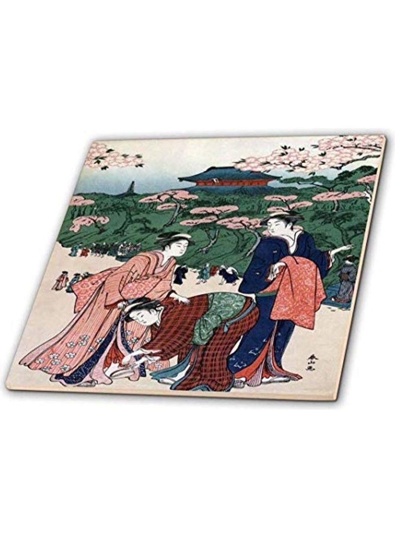 Japanese Landscape Printed Decorative Wall Hanging Tile Multicolour