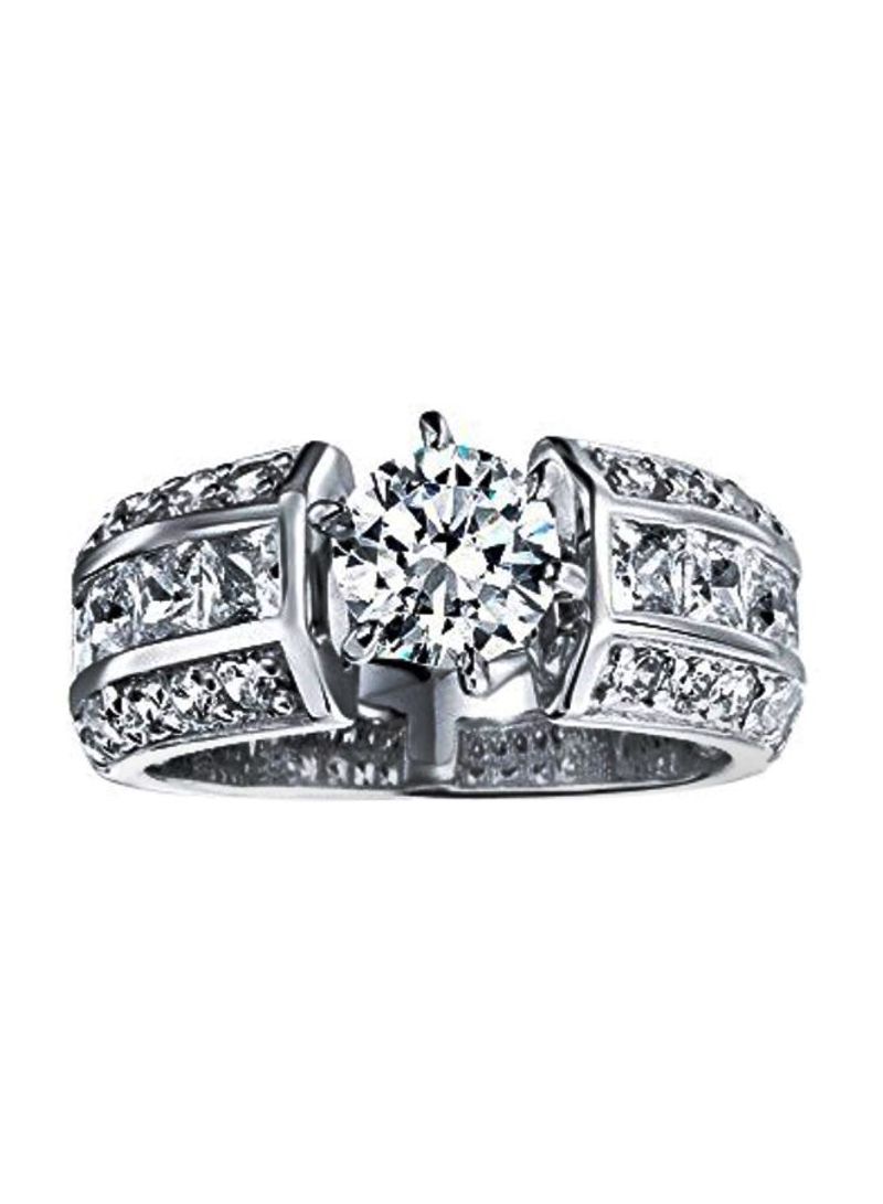 925 Sterling Silver Cubic Zirconia Studded Engagement Ring