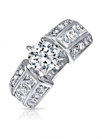 925 Sterling Silver Cubic Zirconia Studded Engagement Ring