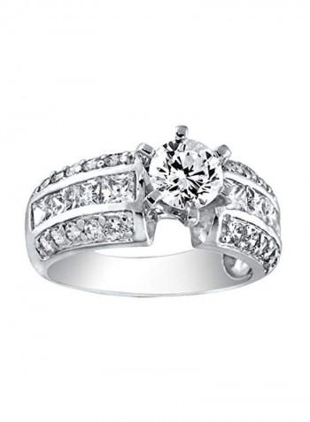 925 Sterling Silver Cubic Zirconia Studded Engagement Ring