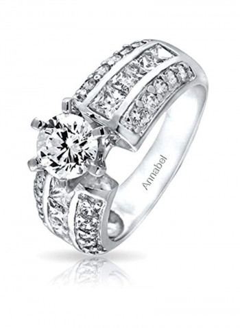 925 Sterling Silver Cubic Zirconia Studded Engagement Ring