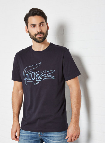 Crocodile Embroidered Cotton T-Shirt Abysm