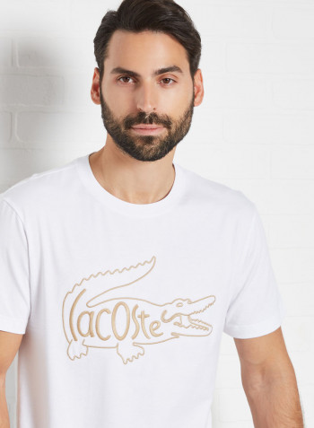 Crocodile Embroidered Cotton T-Shirt White