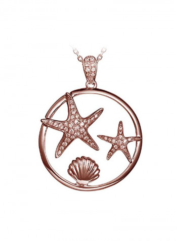 925 Sterling Silver 14 Karat Rose Gold Plated Cubic Zirconia Studded Starfish And Sunrise Shell Pendant Necklace
