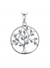 925 Sterling Silver Emerald Studded Tree Of Life Pendant Necklace