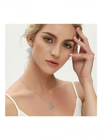 925 Sterling Silver Emerald Studded Tree Of Life Pendant Necklace