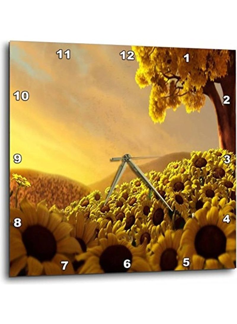 Sunflower Themed Wall Clock Yellow/Brown