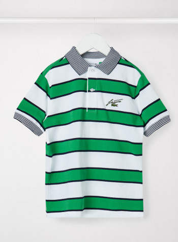 Kids Striped Cotton Piqué Polo White/Chervil/Navy Blue