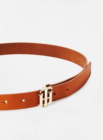 Essential Monogram Buckle Leather Belt Brown