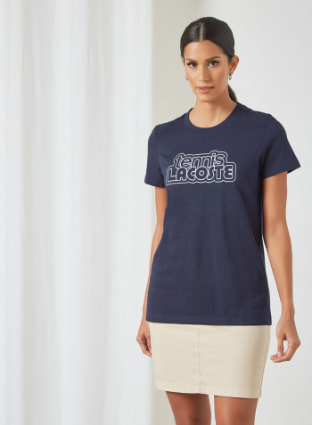 Graphic Print Tennis T-Shirt Navy Blue