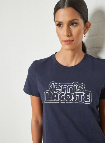 Graphic Print Tennis T-Shirt Navy Blue
