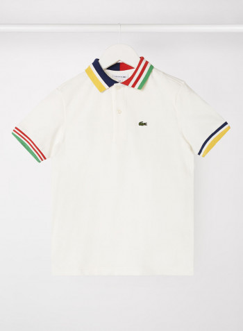 Kids Contrast Stripe Cotton Piqué Polo White/Red/Yellow