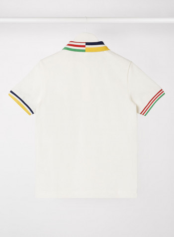 Kids Contrast Stripe Cotton Piqué Polo White/Red/Yellow