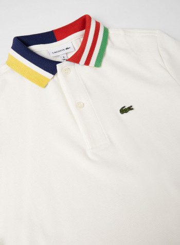 Kids Contrast Stripe Cotton Piqué Polo White/Red/Yellow