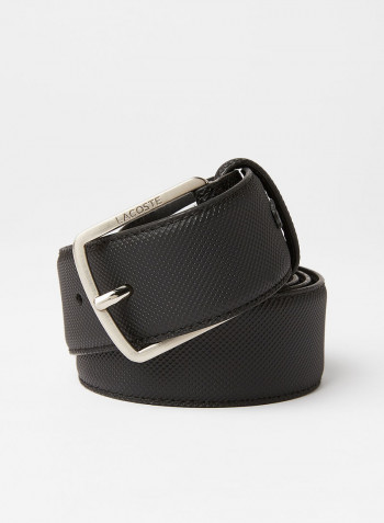 Men's Engraved Buckle Piqué Canvas Belt Noir