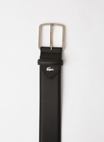 Men's Engraved Buckle Piqué Canvas Belt Noir