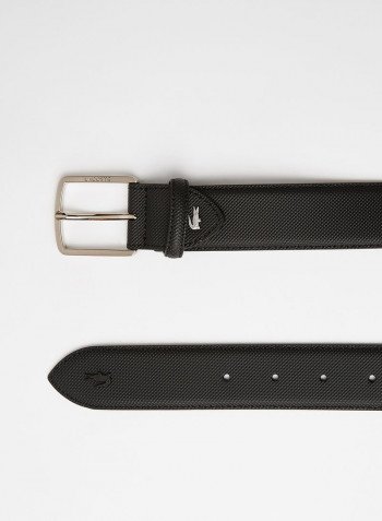 Men's Engraved Buckle Piqué Canvas Belt Noir