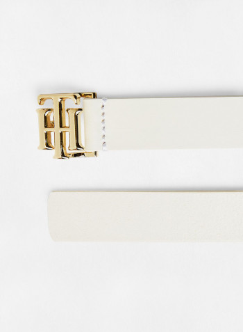 Essential Monogram Buckle Leather Belt White
