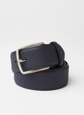 Men's Engraved Buckle Piqué Canvas Belt Blue