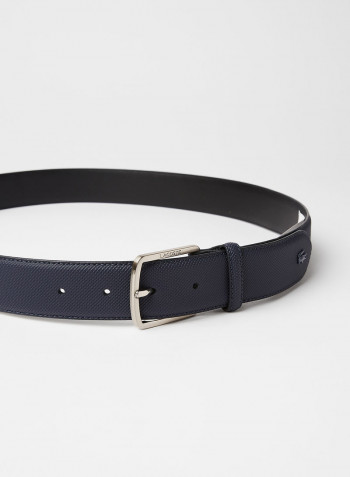 Men's Engraved Buckle Piqué Canvas Belt Blue