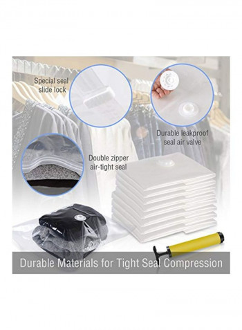 10-Piece Vacuum Storage Bag With Hand Pump Clear/Yellow/Black