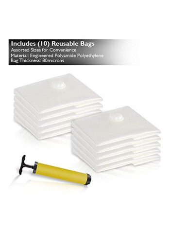10-Piece Vacuum Storage Bag With Hand Pump Clear/Yellow/Black