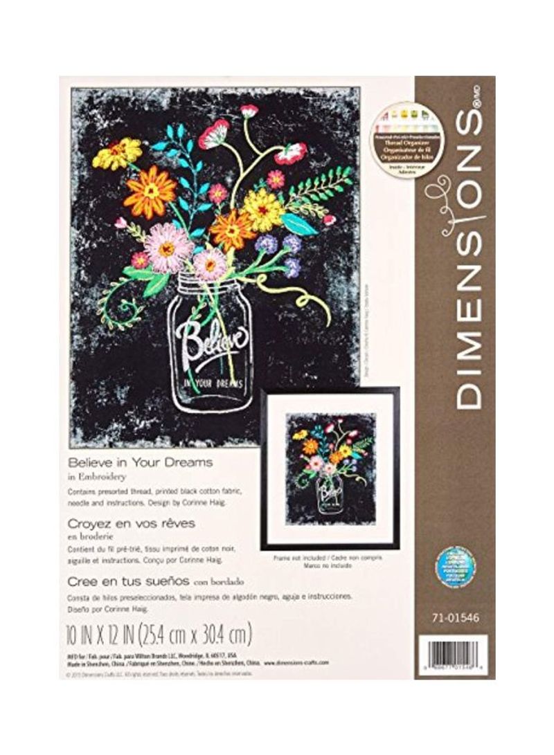 Believe in Your Dreams Floral Embroidery Kit Black/Orange/Yellow