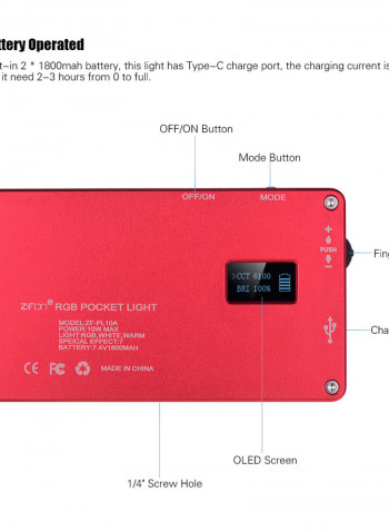 RGB Pocket LED Video Panel Camera Fill Light Red