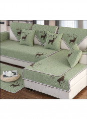 Dust Proof Elk Printed Sofa Slipcover Green/Black/White