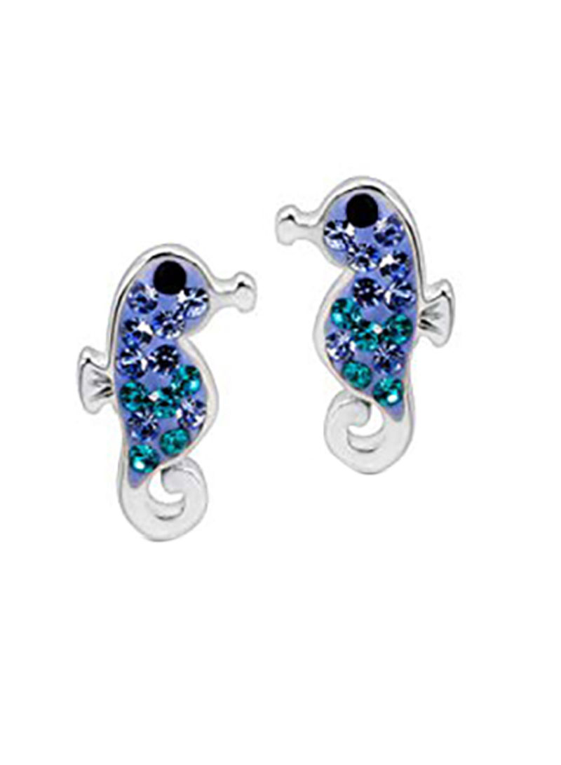925 Sterling Silver Natural And Hypoallergenic Sea Horse Studs Earrings