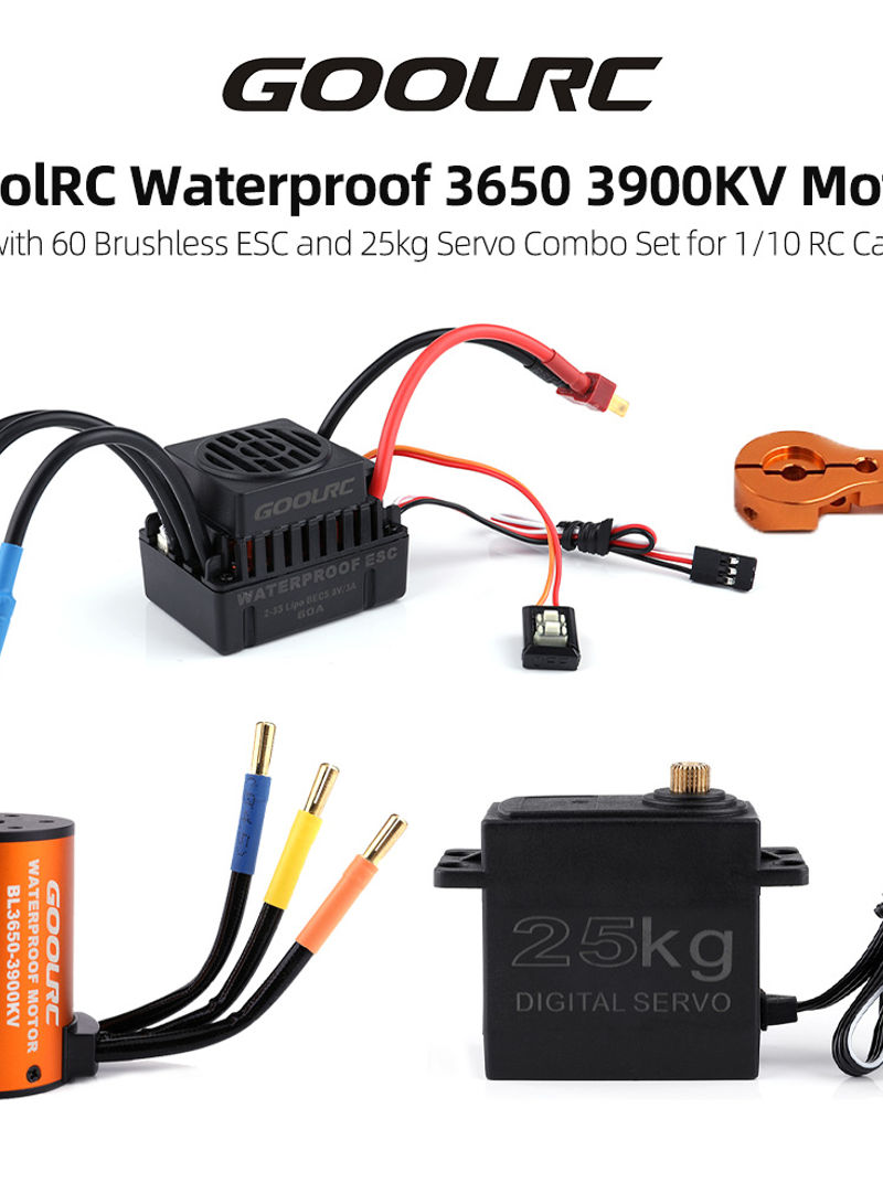Waterproof 3650 3900KV Motor With 60 Brushless ESC And 25kg Servo Combo Set For 1/10 RC Car 10.5 X 6 X 8cm