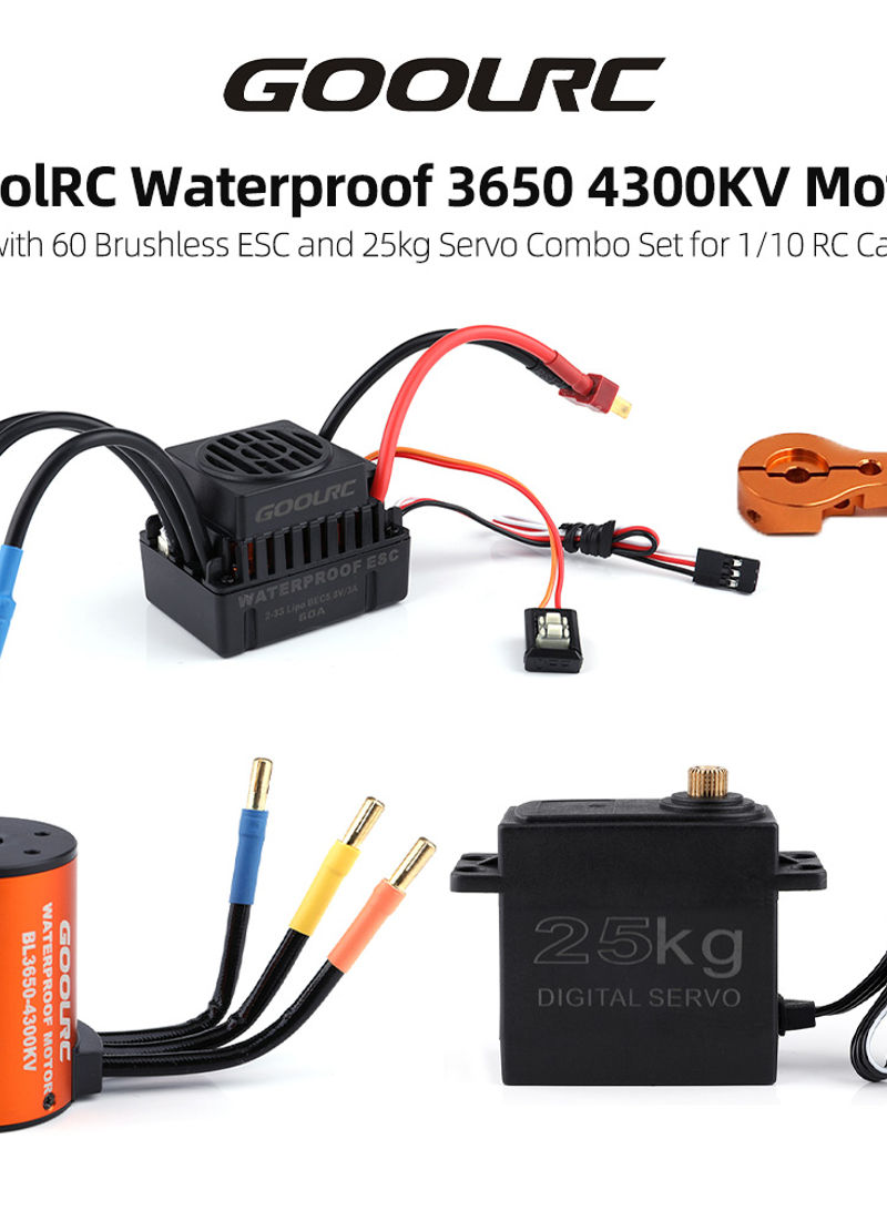 Waterproof 3650 4300KV Motor With 60 Brushless ESC And 25kg Servo Combo Set For 1/10 RC Car 10.5 X 6 X 8cm