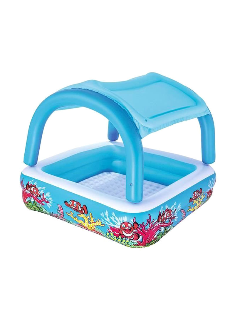 Sea Creatures-Printed Inflatable Kiddie Pool With Canopy 147x122x147centimeter
