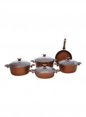 9-Piece  Granite Coated Cookware Set Copper/Clear Big Pot (30), Medium Pot (28), Small Pot (26), Flat Pot (26), Frypan (26)cm