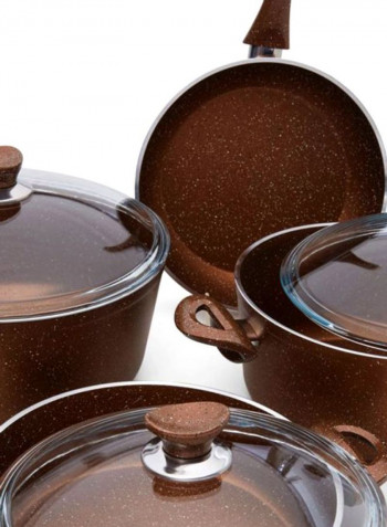 9-Piece  Granite Coated Cookware Set Copper/Clear Big Pot (30), Medium Pot (28), Small Pot (26), Flat Pot (26), Frypan (26)cm