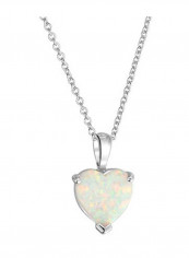 925 Sterling Silver Opal Heart solitaire Pendant Necklace