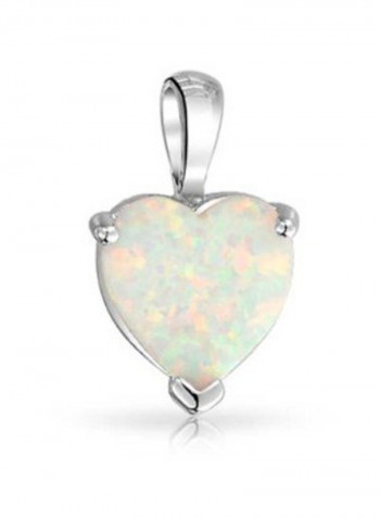 925 Sterling Silver Opal Heart solitaire Pendant Necklace