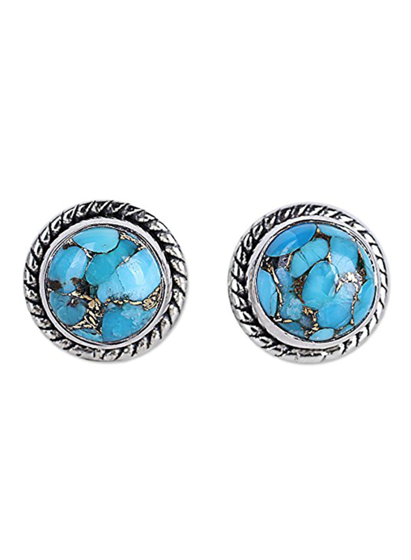 925 Sterling Silver Reconstituted Turquoise Button Studs