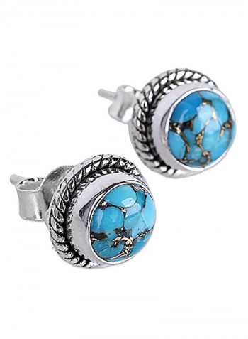 925 Sterling Silver Reconstituted Turquoise Button Studs