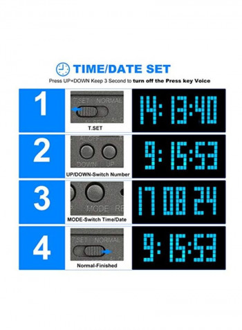 Number Jumbo LED Snooze Table Clock Black 9.5x3.35x2.2inch