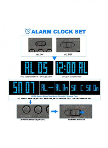 Number Jumbo LED Snooze Table Clock Black 9.5x3.35x2.2inch